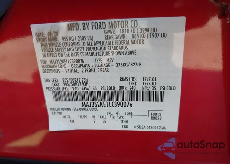 2020 Ford Ecosport Titanium из США, поврежденный, VIN MAJ3S2KE1LC390076